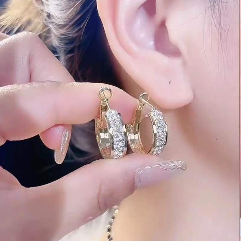 铜合金合成锆石耳饰 合成立方氧化锆[双排闪耀]女士耳环333