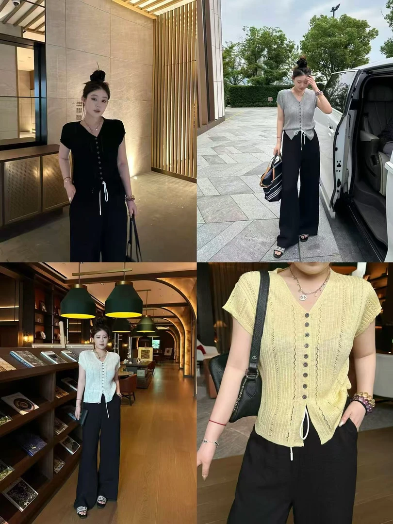 琪琪怪怪大码女装【冰麻刚需】时尚简约薄高级感短袖针织T17035QTQ