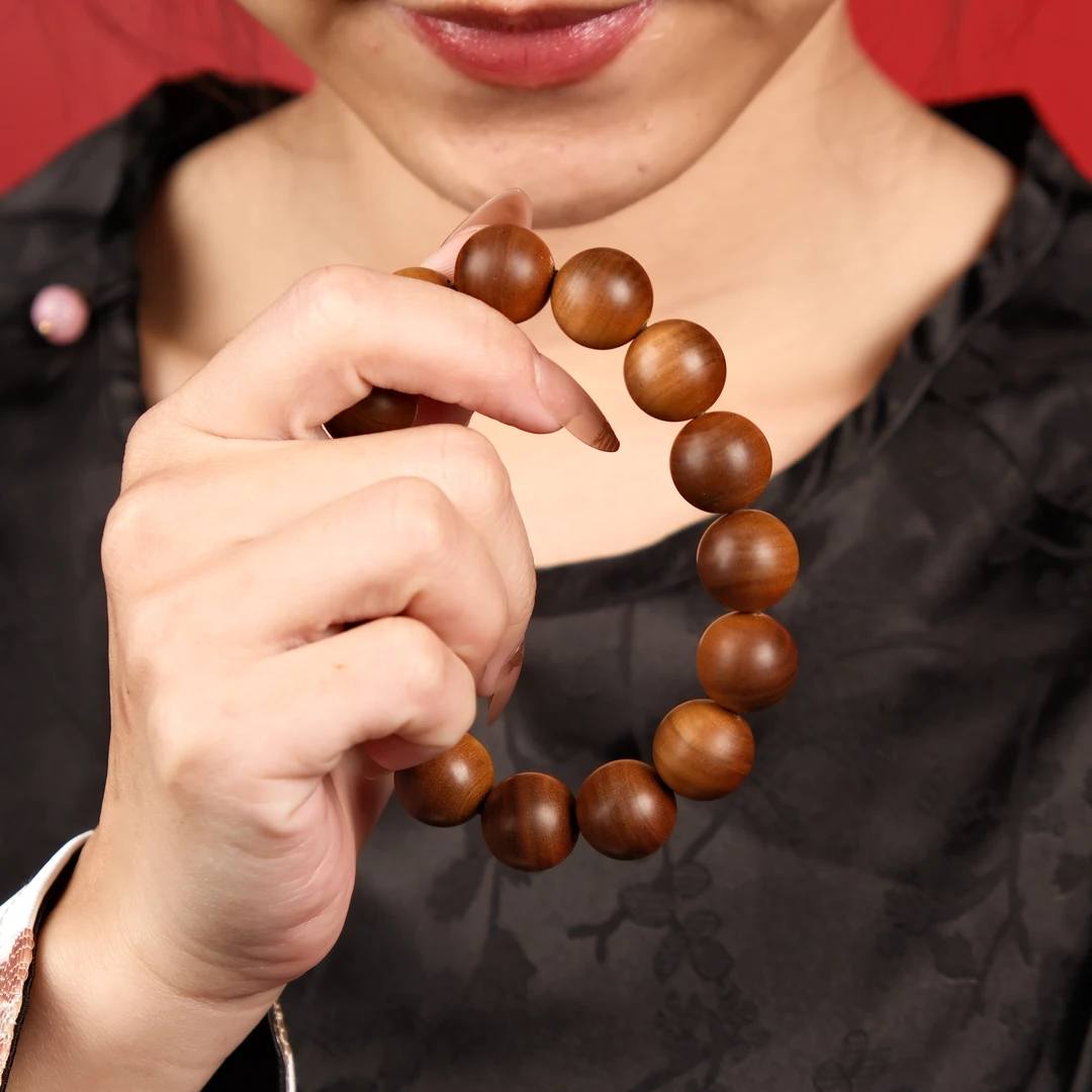 【老山檀】印度老山檀香大尺寸15mm横纹黑肉老料级单圈手串