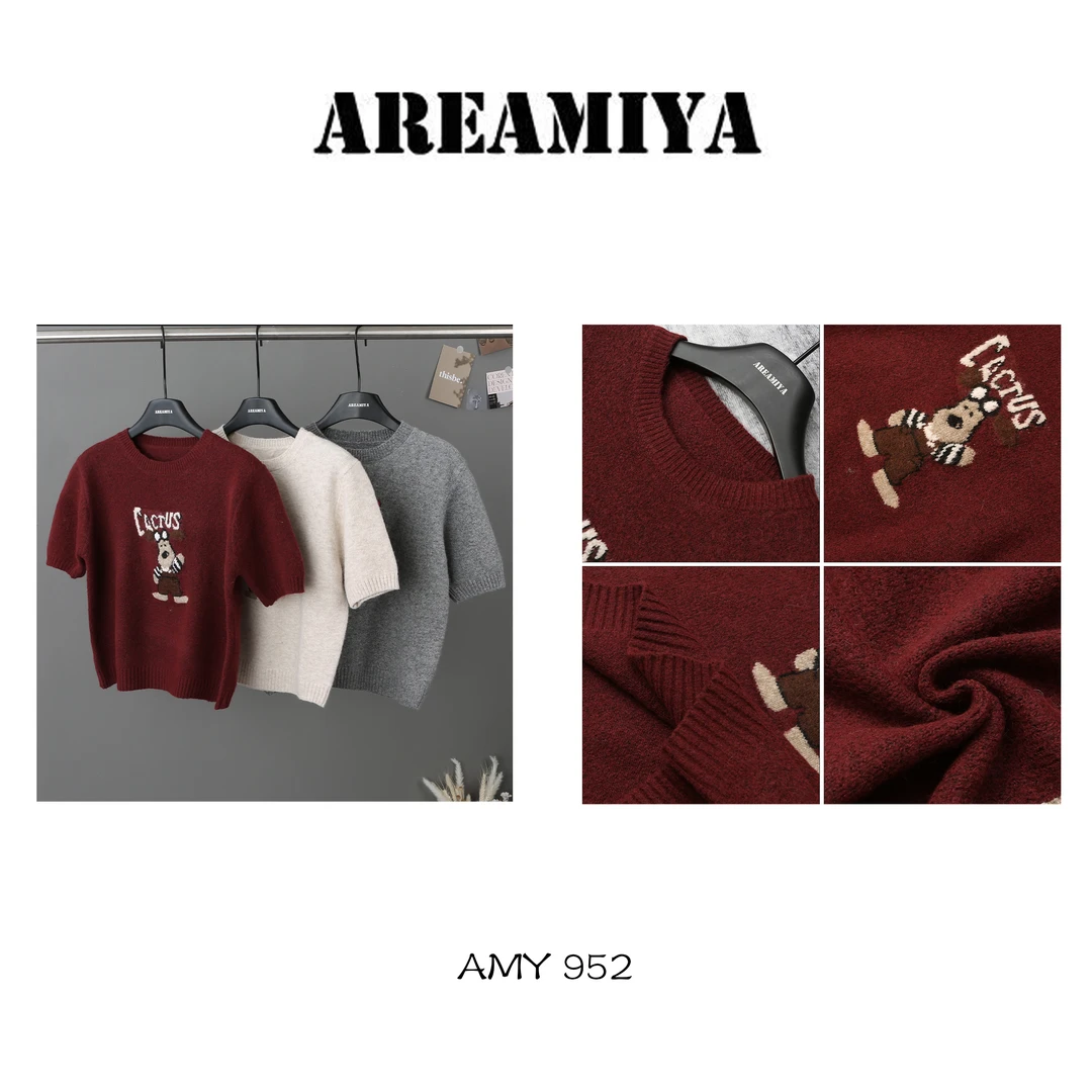 【爱豆毛衣】简约气质小狗提花软糯毛衣半袖AMY952