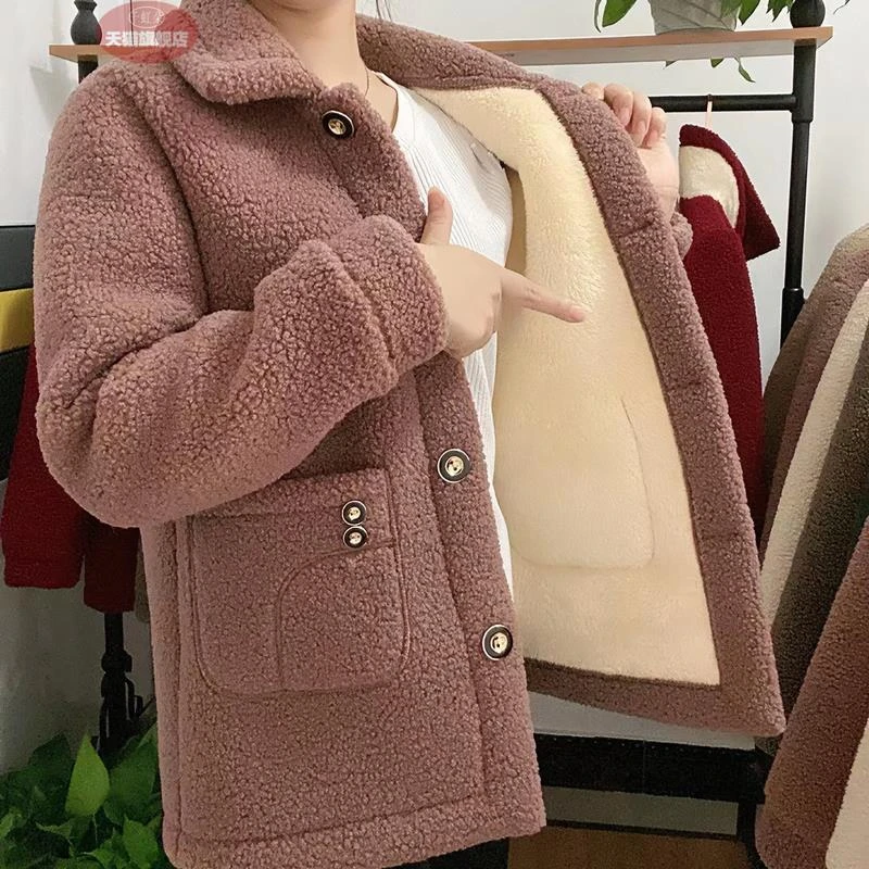 高档妈妈装棉服女新款加绒加厚外套中年妈妈装颗粒绒保暖衣