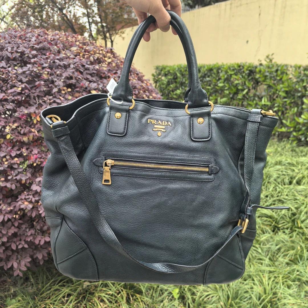 95新 Prada/普拉达 绿色中古托特包女包 单肩包 12849658二奢