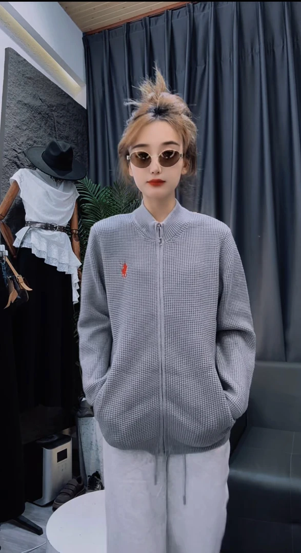 拉链条纹潮流针织时尚男立领冬季夹克精致韩风休闲