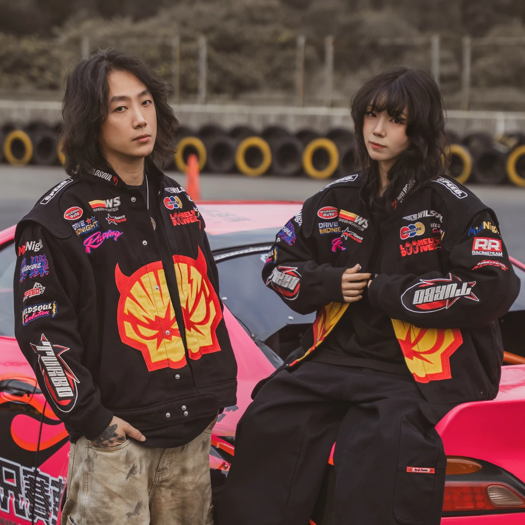 WILDSOUL年终促销「燃油小子」秋冬重磅全刺绣赛车宽松棉服夹克外套