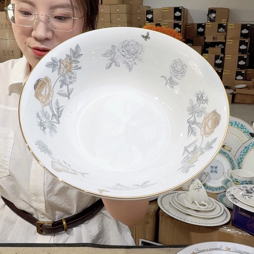 骨瓷9英寸大碗口径23cm高7cm汤碗2只外贸骨瓷