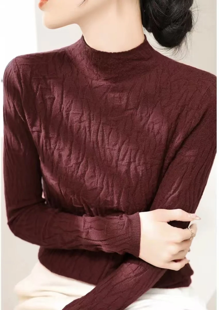 洋气显瘦毛针织衫修身紫色高领毛针织打底衫百搭长袖针织网红时尚
