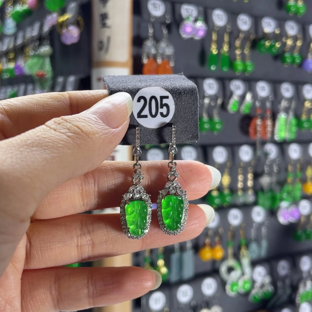 银S925镶嵌翡翠耳饰205
