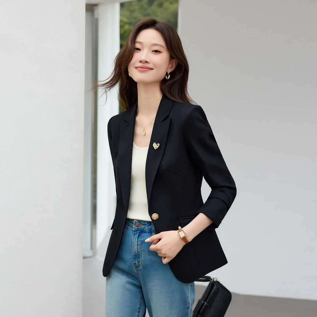 气质时尚黑色小西装修身职业上衣春秋显瘦小个子长袖休闲女士外套