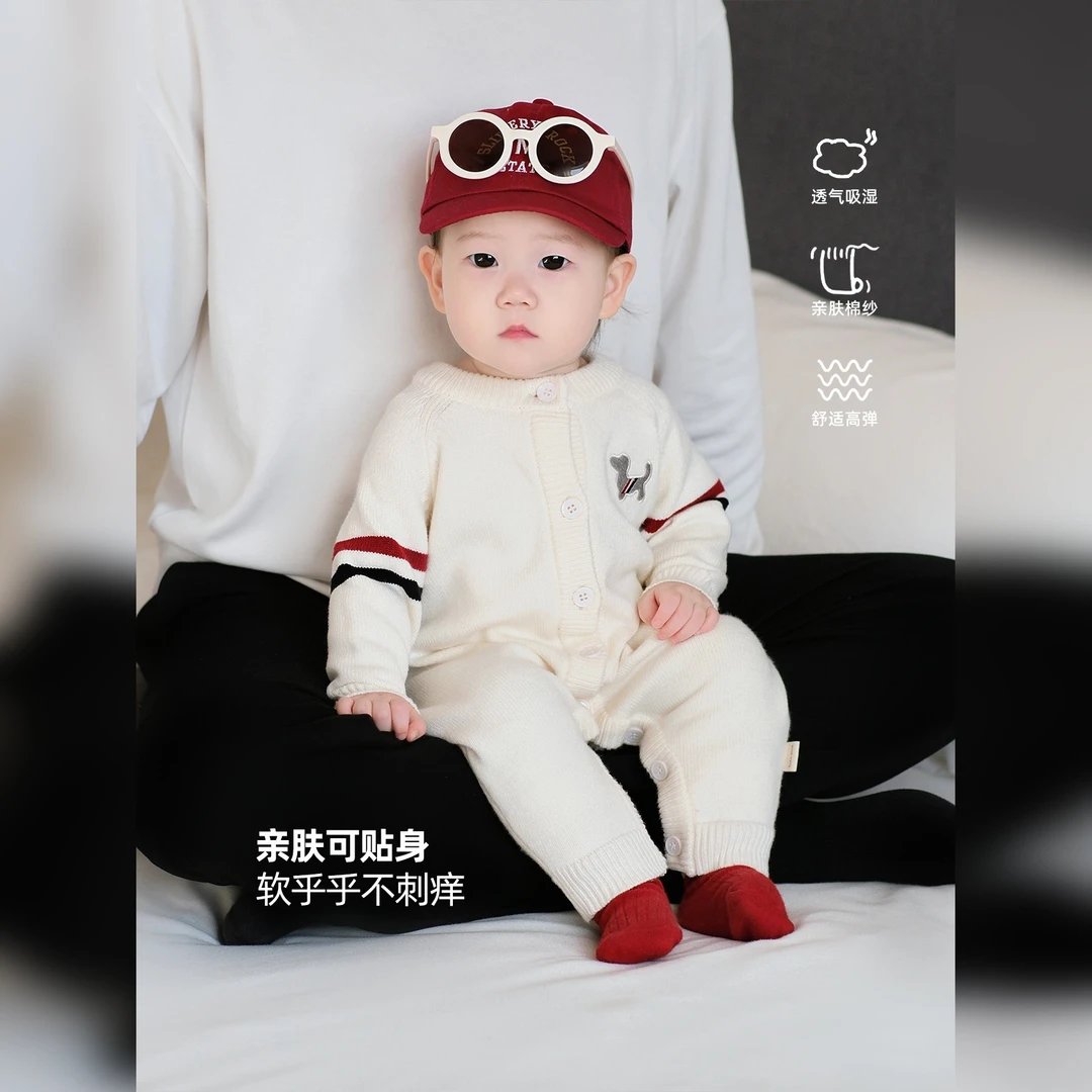 新款婴幼儿秋装洋气宝宝衣服春秋款超萌婴童连体毛衣哈衣爬服