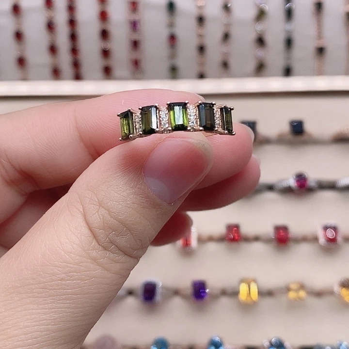 戒指碧玺银S925镶嵌戒指