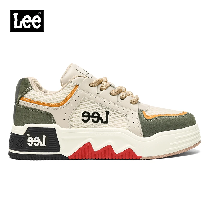 Lee官方厚底男鞋休闲鞋2026春季新款增高面包鞋透气网面真皮板鞋