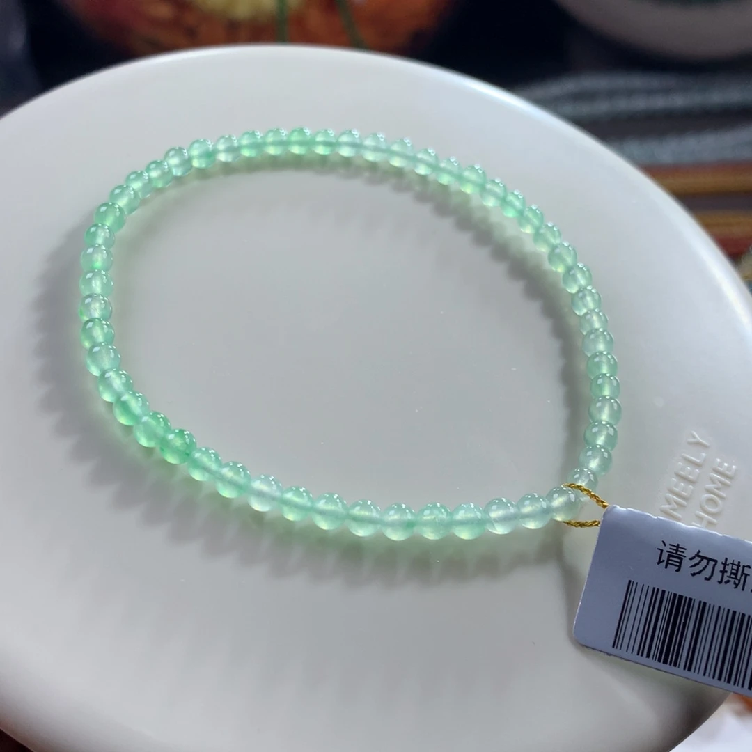 翡翠未镶嵌手链高冰起光绿小米单圈卡3.6