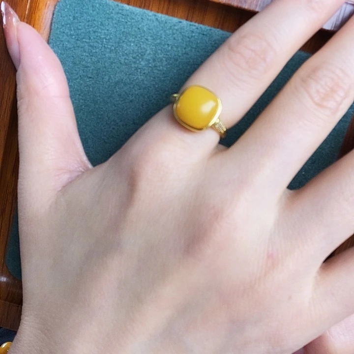 蜜蜡银S925镶嵌戒指戒指