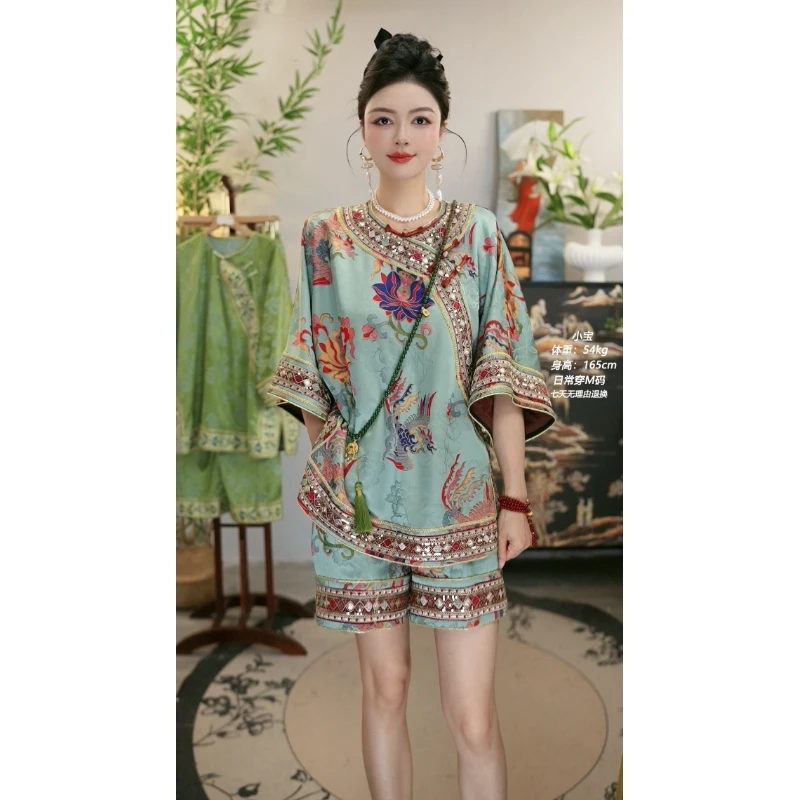 夏维莲2025新款大码显瘦时尚上衣和长短裤(2810+2820）