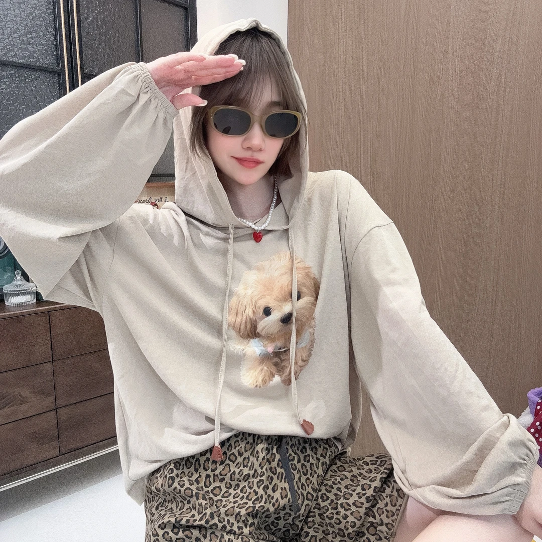 Apr.【摩卡小狗】早秋新款时尚长袖数码印显瘦百搭连帽T恤女25ST473
