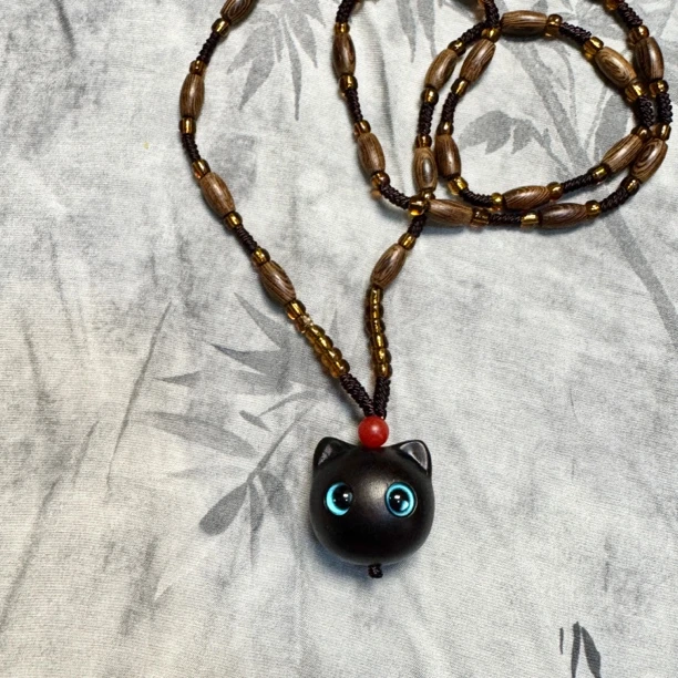 非金属木质项链 【夜光黑猫】鸡翅木蓝眼猫咪项链