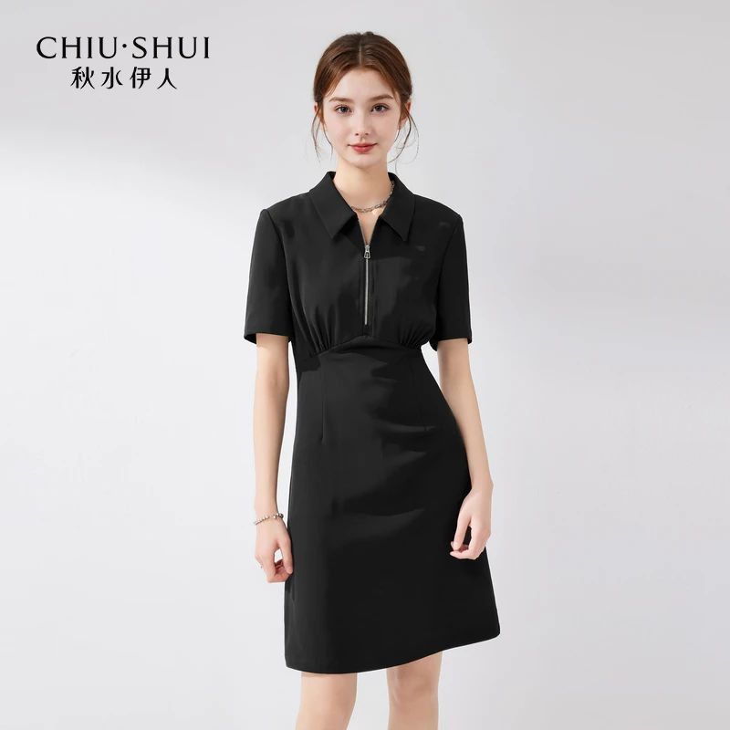 【林一专属】秋水伊人轻熟风polo领防晒连衣裙2024夏季新款女黑色修