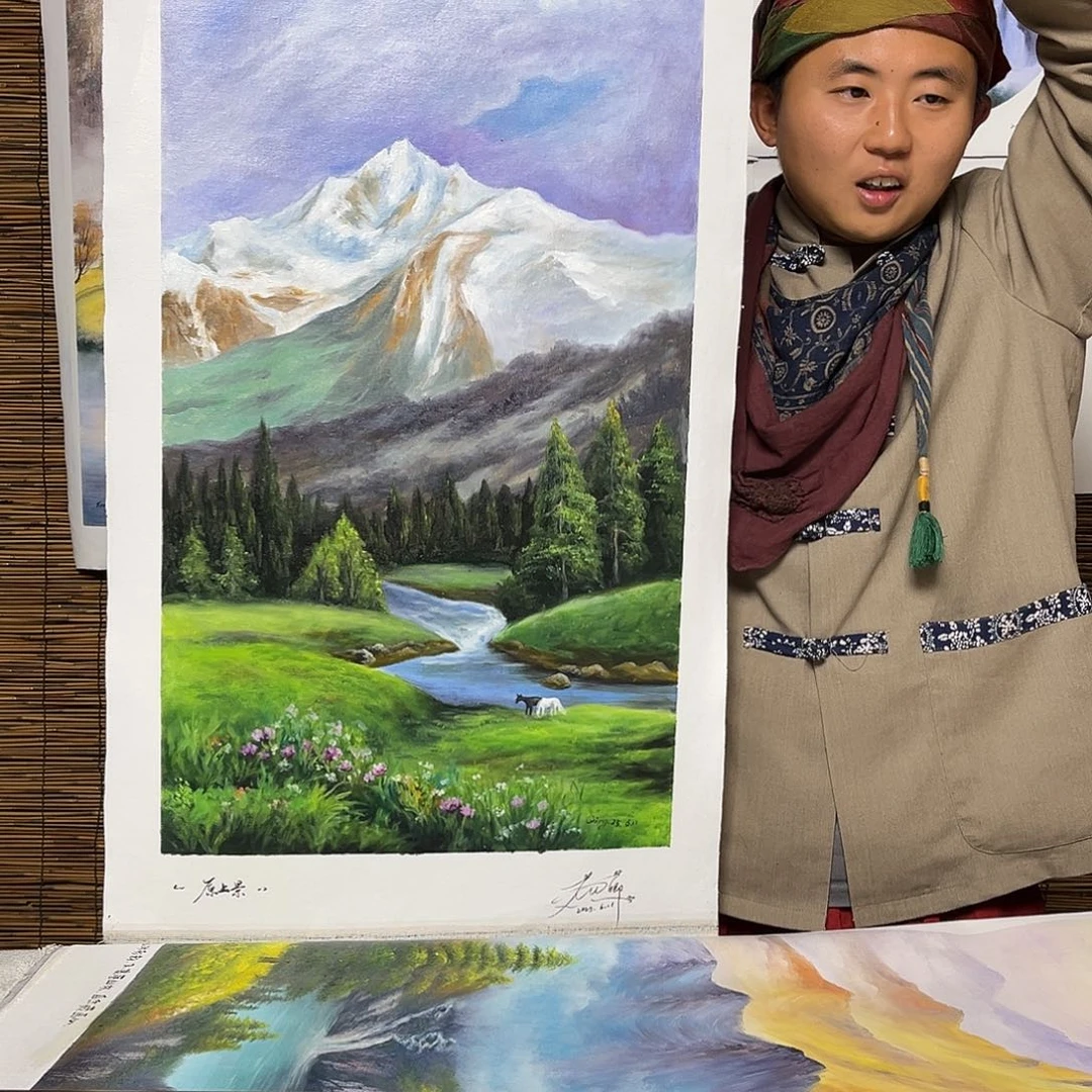 油画行路人小院绘画作品竞拍