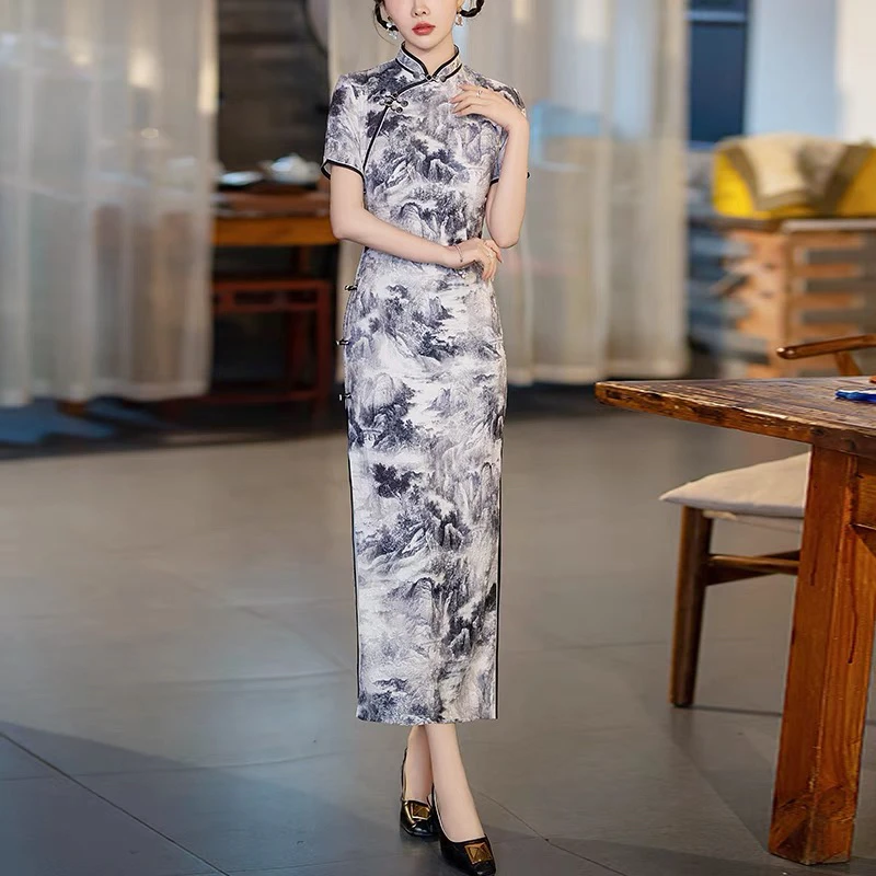 【537】125cm时尚长款气质旗袍