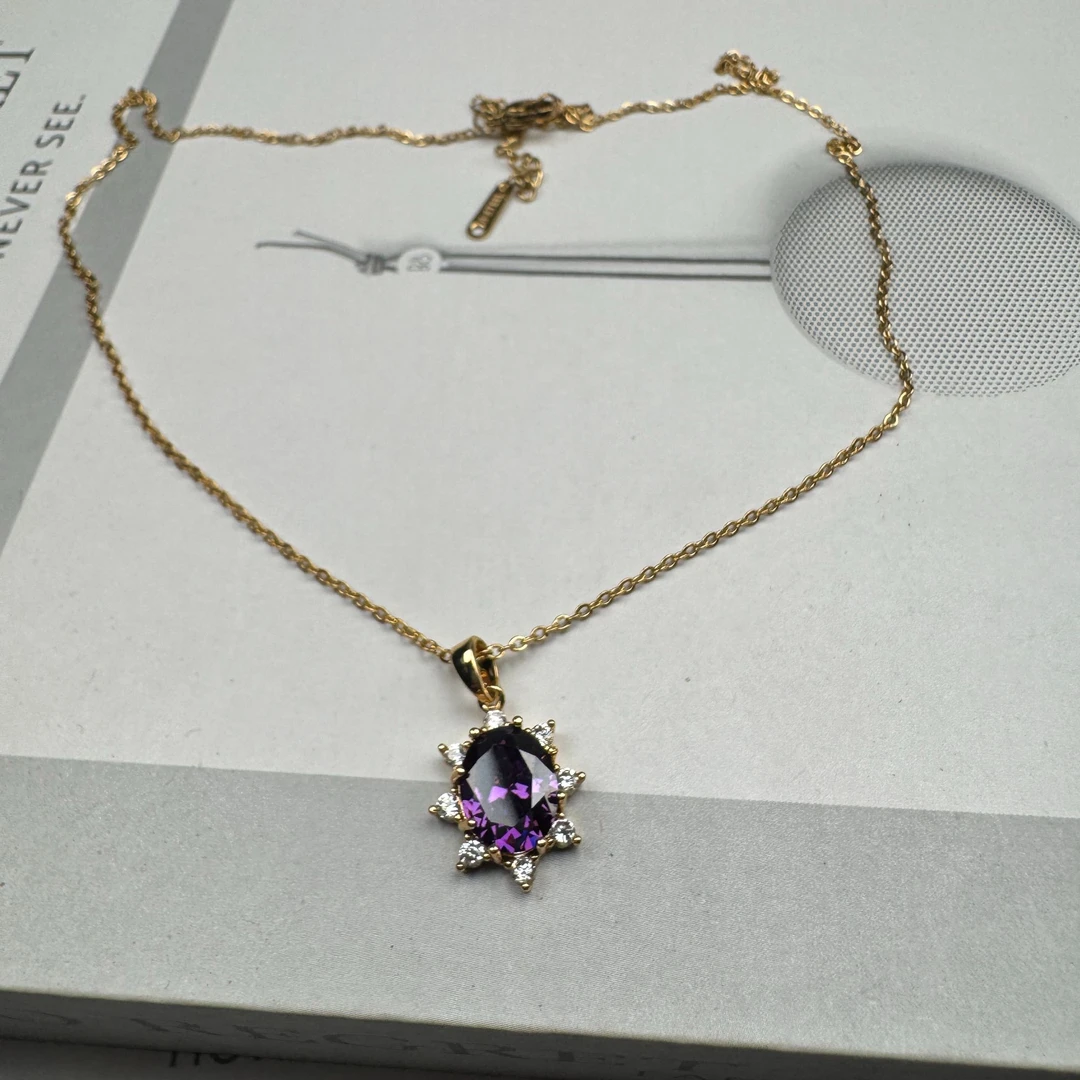 铜合金项链 轻奢时尚经典金色紫色精致镶嵌满钻项链047