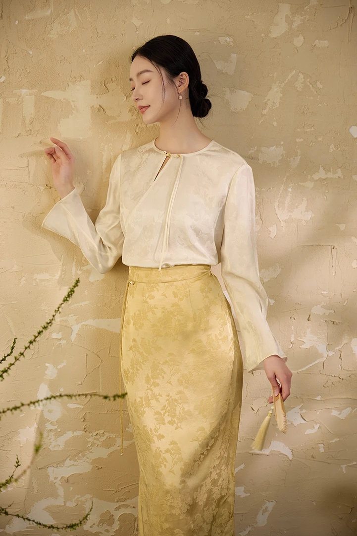 【梨花庄】25春夏51S0170新中式圆领长袖上衣