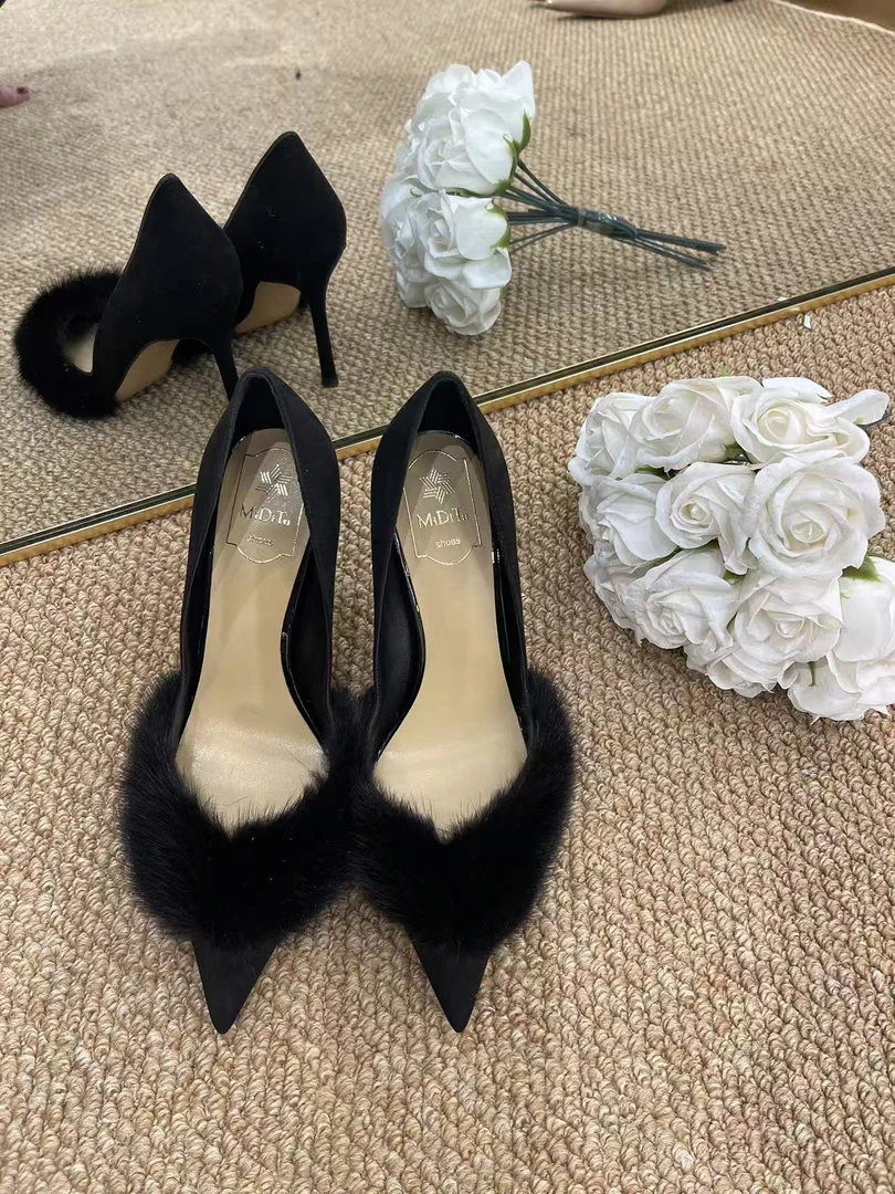 MIDITU/米蒂图 羊皮高跟鞋尖头2025年新款单鞋细跟浅口高跟鞋