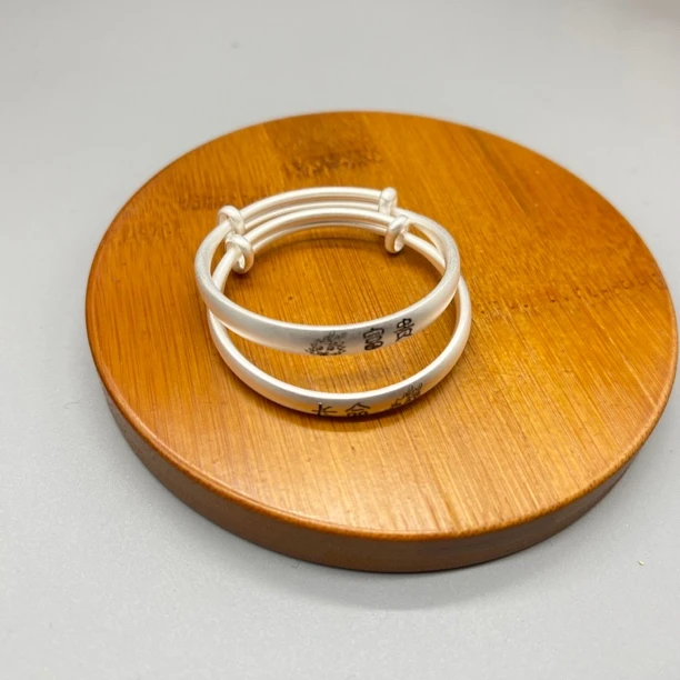 足银手镯 足银9999长命富贵小龙头宝宝儿童手镯古法面