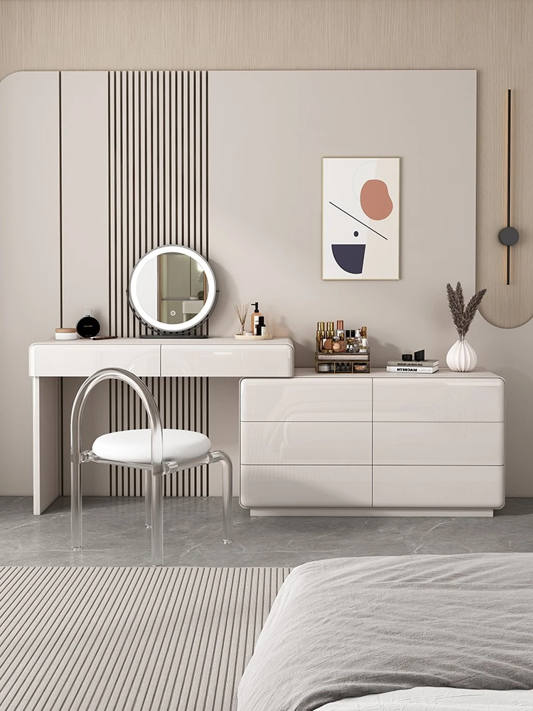 2025极简新款奶油风梳妆台斗柜一体奶油化妆桌卧室家用化妆台