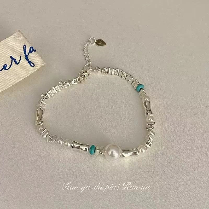 合金仿珍珠手链 百搭珍珠碎银子手链女小众复古串珠个性手镯夏