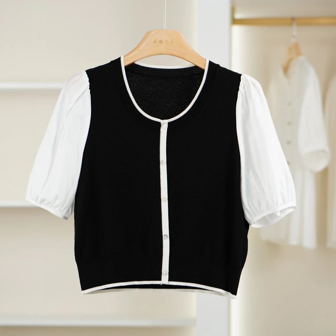 麦迪尚品【DS】5060204 夏季简约文艺撞色小衫女装时尚撤柜折扣