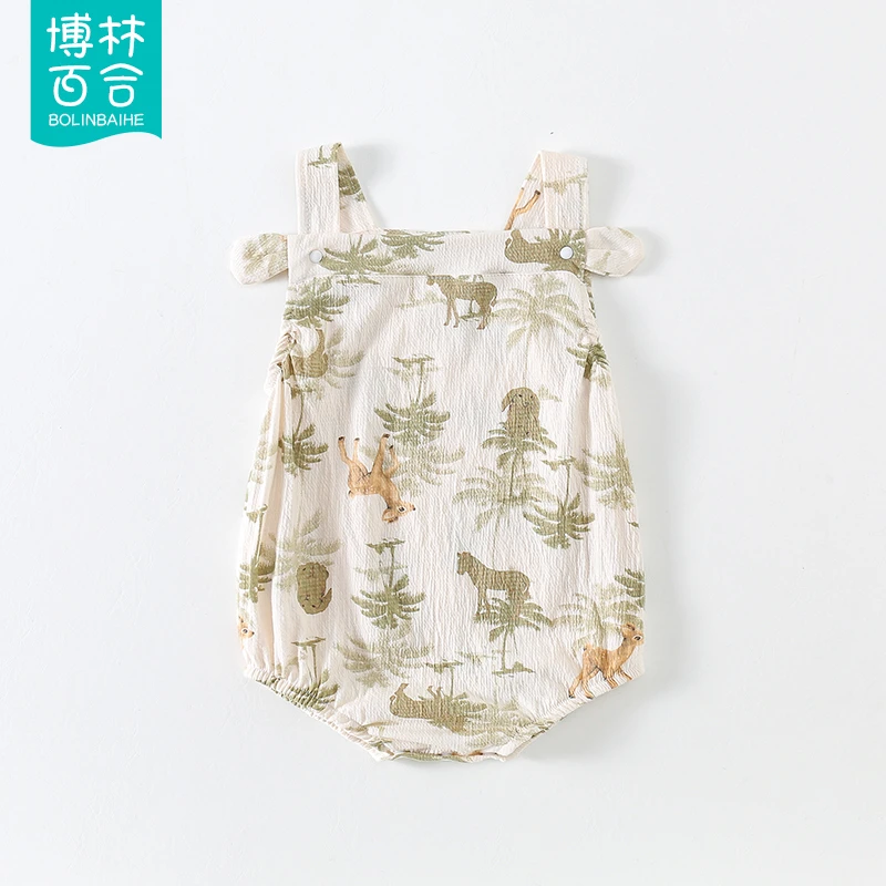 婴儿包屁衣夏季外出背带哈衣薄款连体无袖爬服新生儿三角连体衣服