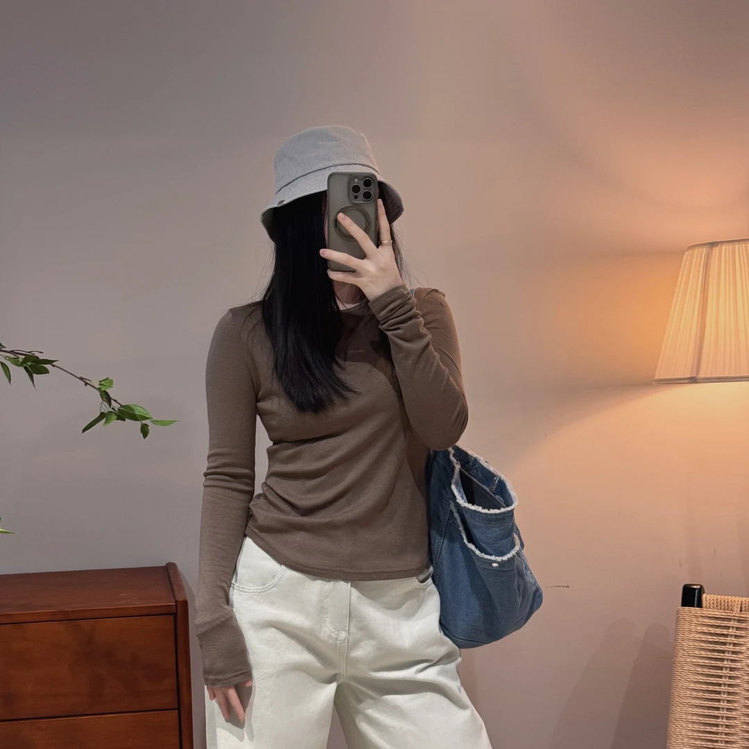 今婷简约时尚休闲十字罗纹后背字母刺绣长袖打底T恤女--H25101326