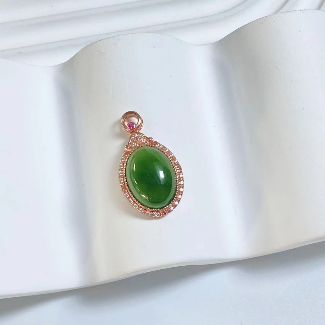 【一阳珠宝】Y00M3 s925银镶和田玉蛋面吊坠【约11*15mm】多样性发一