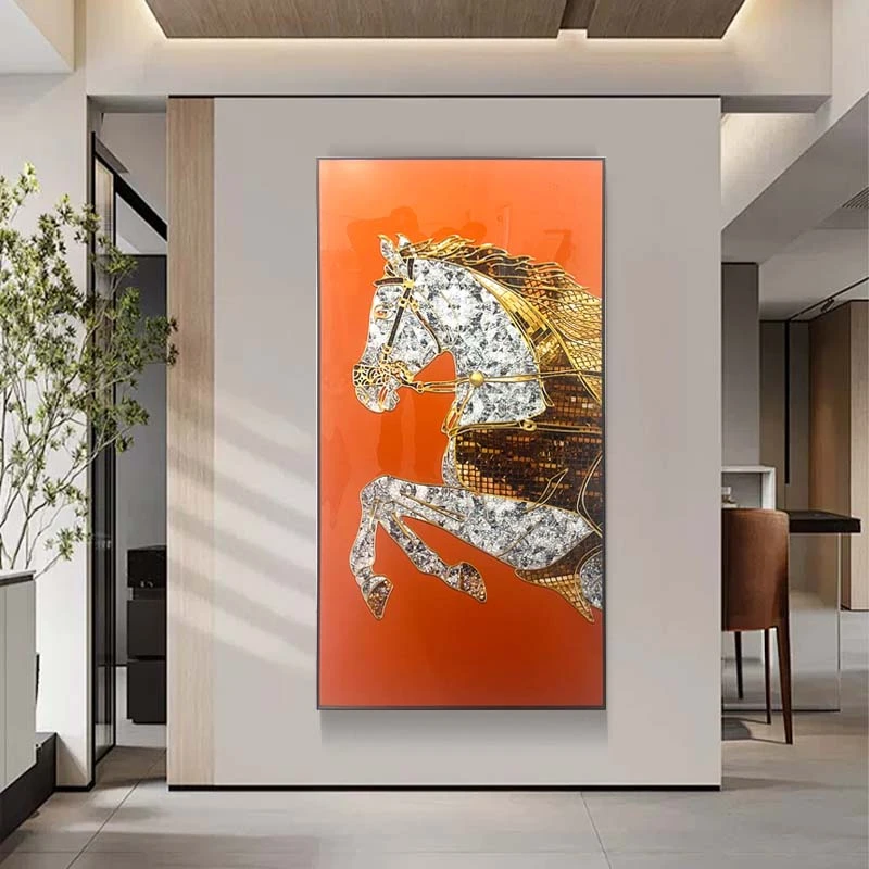 马到成功立体镶砖晶瓷装饰画 走廊玄关铝合金边框挂画 马80160