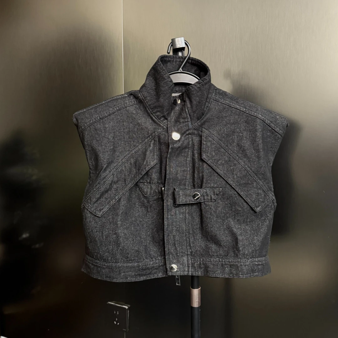 DA-J春季新款水洗软牛仔小坎肩设计感牛仔马甲