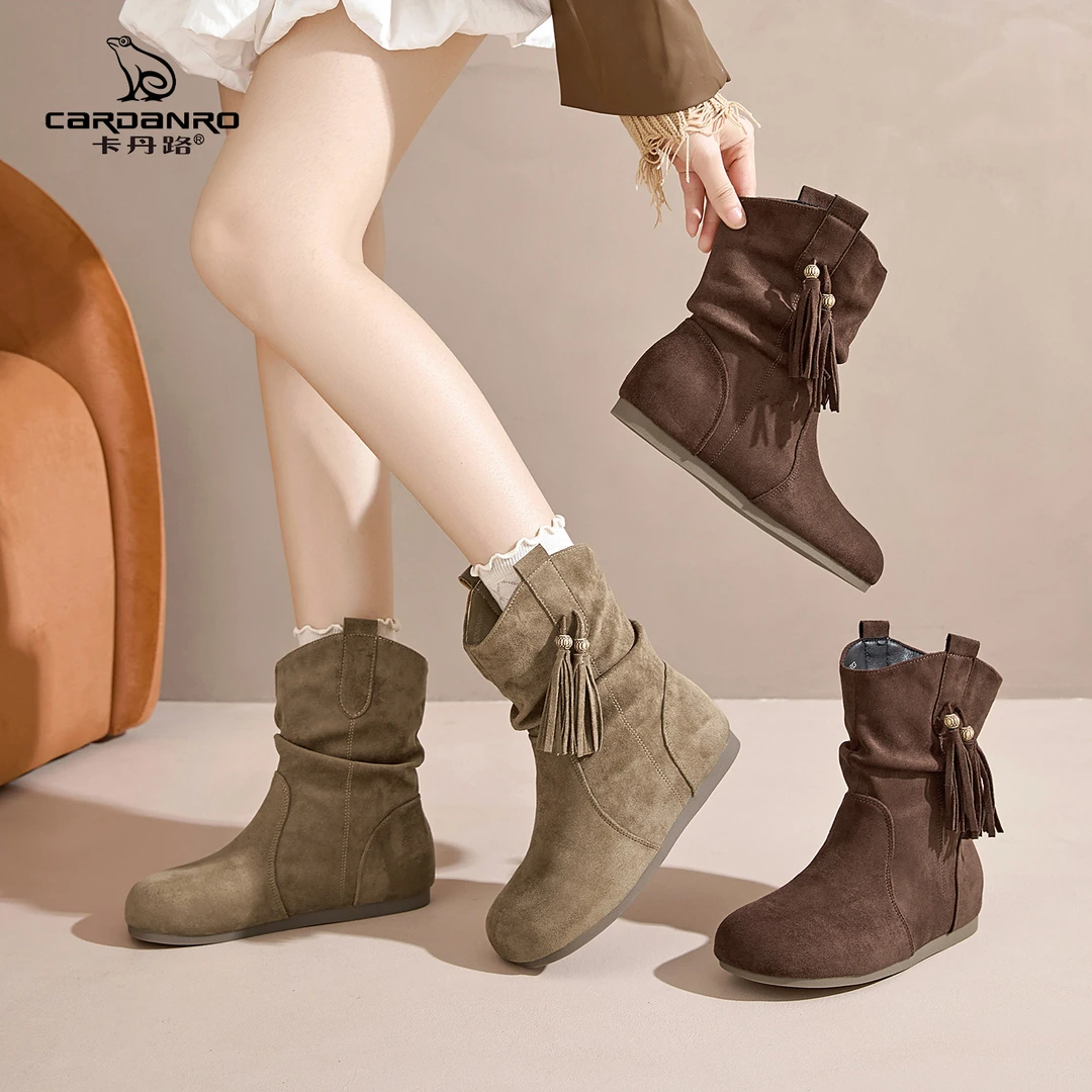 Cardanro/卡丹路中筒堆堆靴牛仔靴秋季爆款美拉德风勃肯马丁靴女