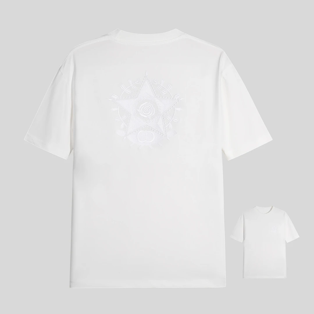 【花】经典蛇年百搭男士短袖时尚五角刺绣T恤 y212#