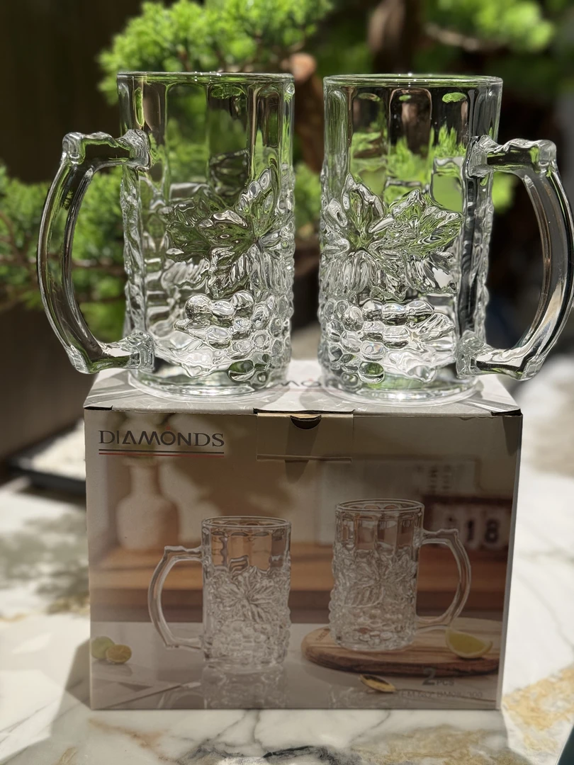 两只装葡萄杯纯色简约风田园元素厚款带柄酒杯耐热泡茶杯喝水杯