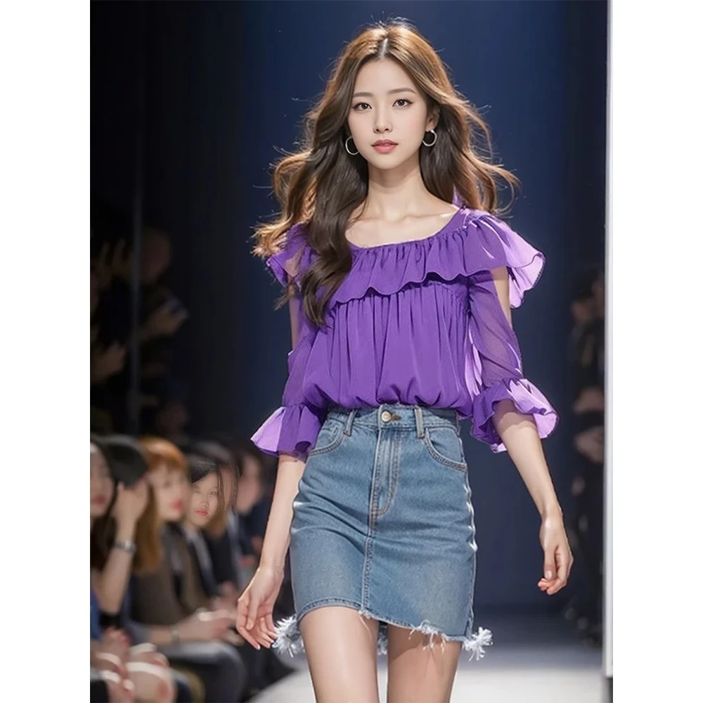 奥莱撤柜（同款剪标）上衣女2024年新款爆款紫色独特别致轻熟法式设