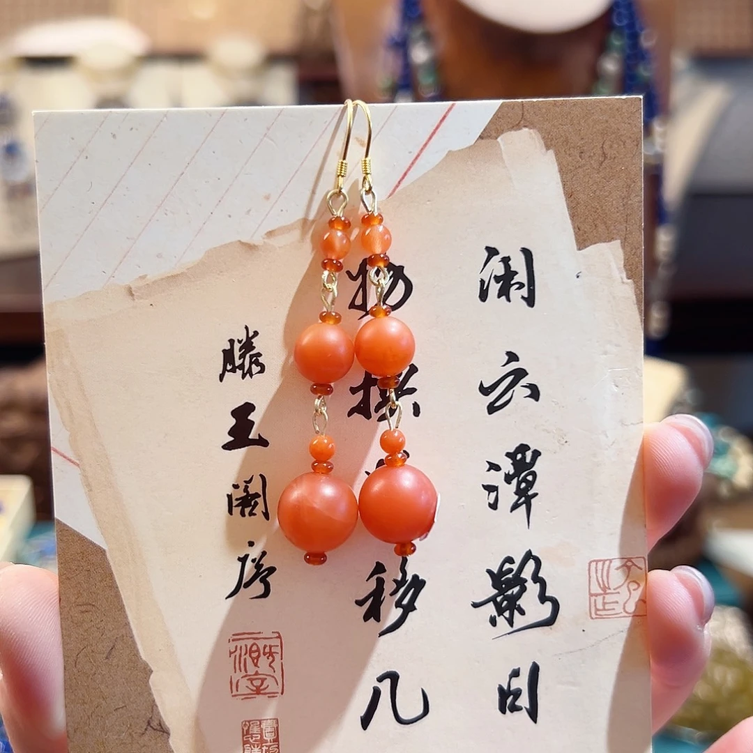玛瑙银S925镶嵌挂件耳环