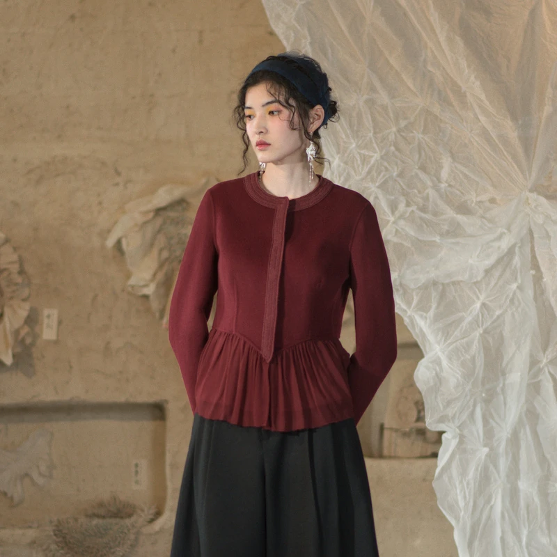 【手钩双面呢外套】生活在左秋季新品原创复古绵羊毛拼真丝1924046