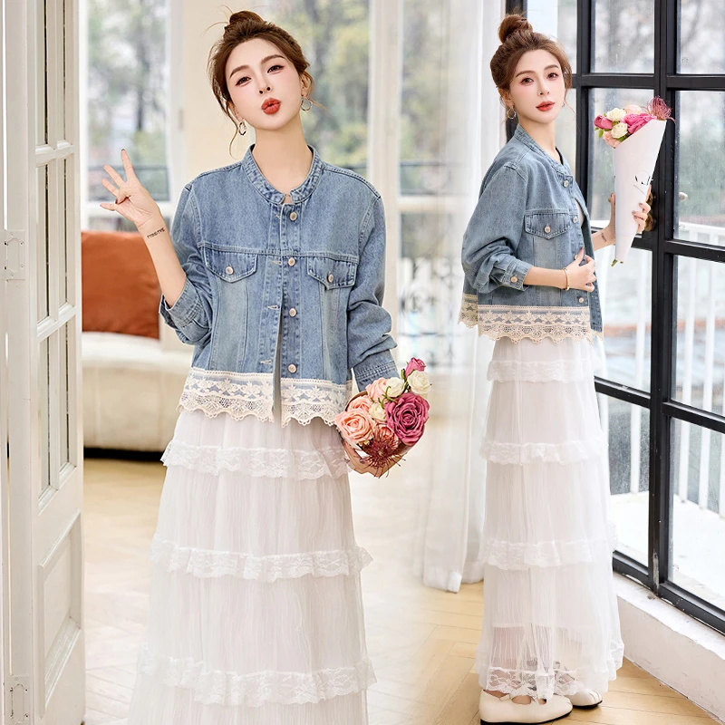 搭配一整套牛仔套装女2025春季新款时髦洋气减龄蛋糕半身裙两件套