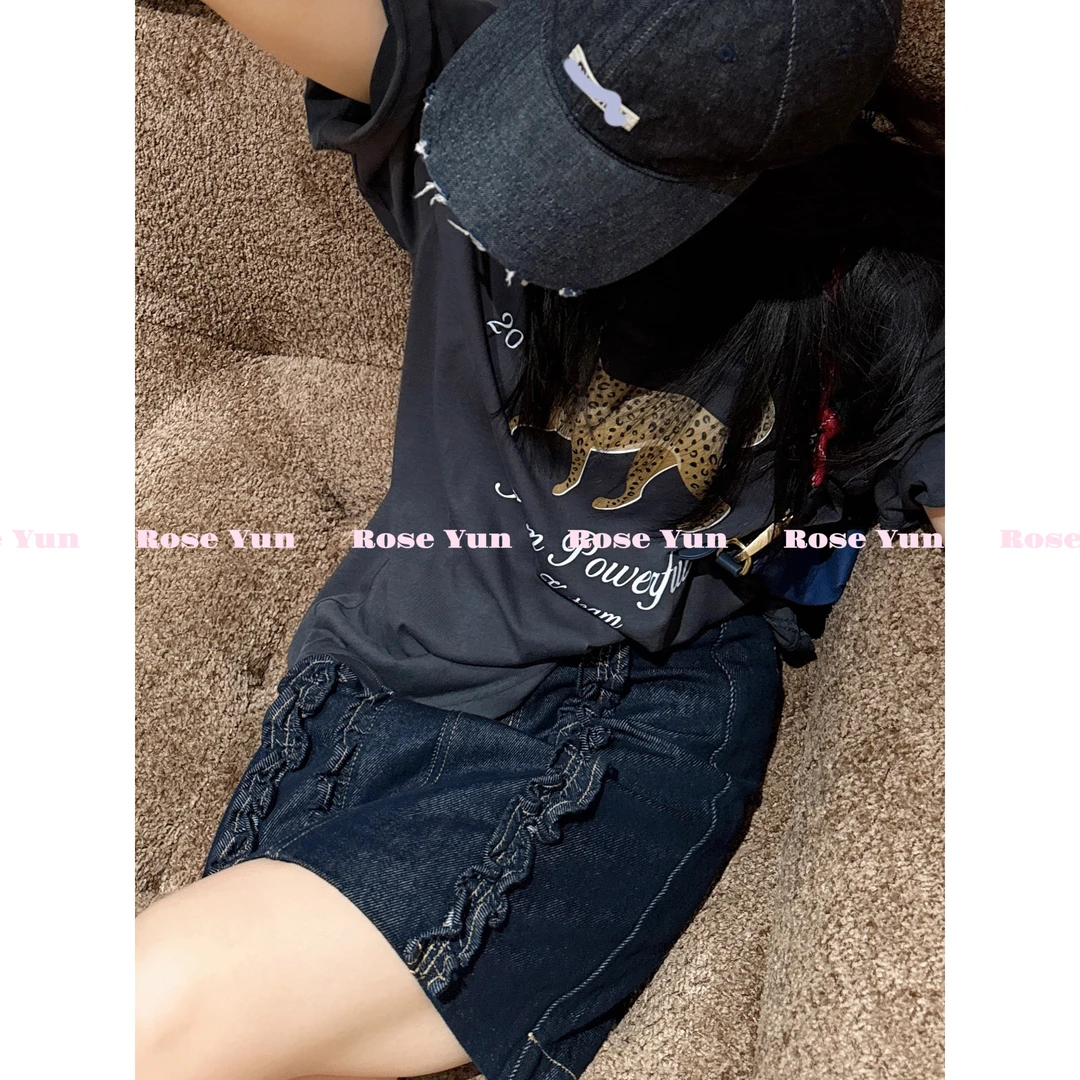 【Rose Yun】冷感丹宁 木耳花边牛仔半身裙 JY015065