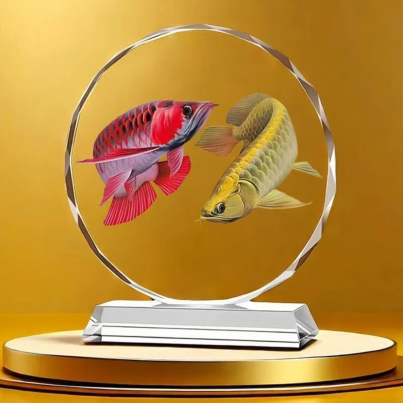 双龙鱼水晶摆件客厅玄关办公室高档装饰送礼佳品家居乔迁开业送礼
