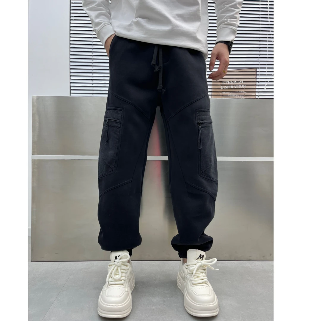 秋冬男休闲裤美式工装裤机能束脚裤长裤时尚加厚微弹大口袋男裤子