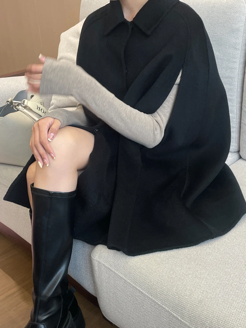 双面羊绒大衣斗篷外套女小个子千金风羊毛呢大衣2025秋冬新款