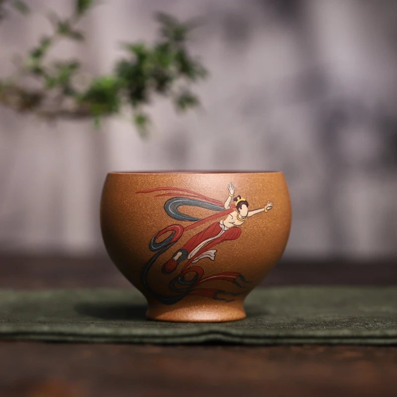 宜兴紫砂 | 九斋敦煌系列 粉浆黄段飞天紫砂主人杯