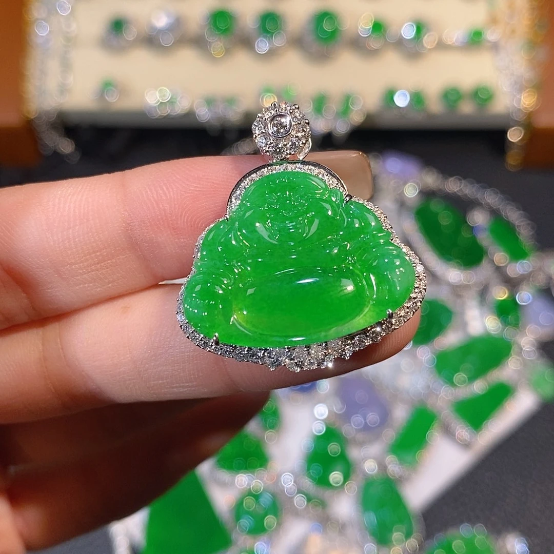 翡翠18K金镶嵌吊坠(不含链)佛公吊坠