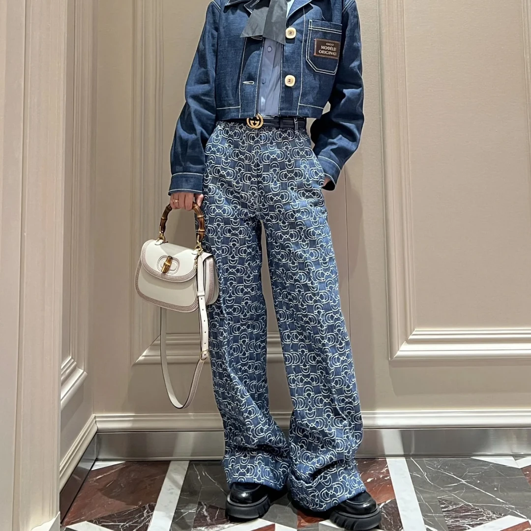 99新 GUCCI/古驰 ipp85/蓝色双C满印logo牛仔裤 棉 25码
