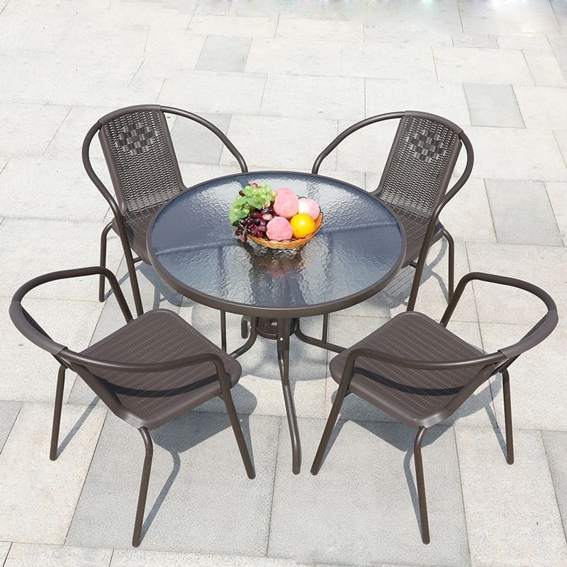 新疆包邮户外桌椅带伞藤椅三件套室外椅子露天休闲阳台小茶几铁艺